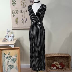 Vtg Black White Polka Dot Wide Leg Jumpsuit Mod Retro Rockabilly Gothabilly XS